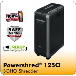 Fellowes Powershred® 125Ci 100% Jam Proof Cross-Cut Shredder with SafeSense® Technology