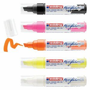 edding 5000 Acrylic Marker Chisel Tip 5-10mm Line Assorted Neon Colours (Pack 5) 4-5000-5