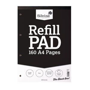 Silvine A4 Refill Pad Plain 160 Pages Black (Pack 6)